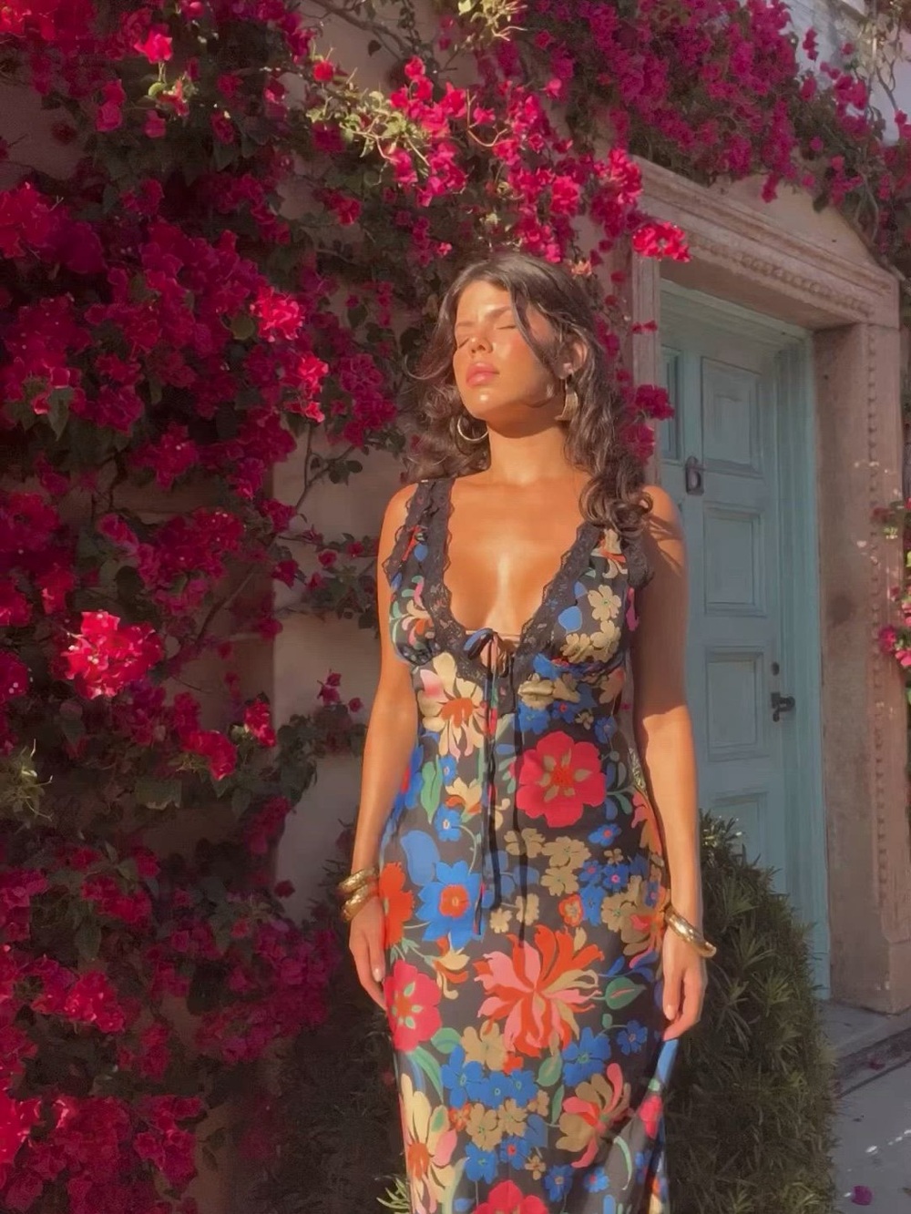 Apricot Lane- Bailey rose- Black Floral Tie-Front Slip Dress